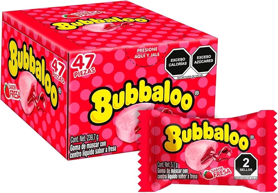 DULCES Y CHOCOLATES MEXICANOS — Bubbaloo Fresa 47ct