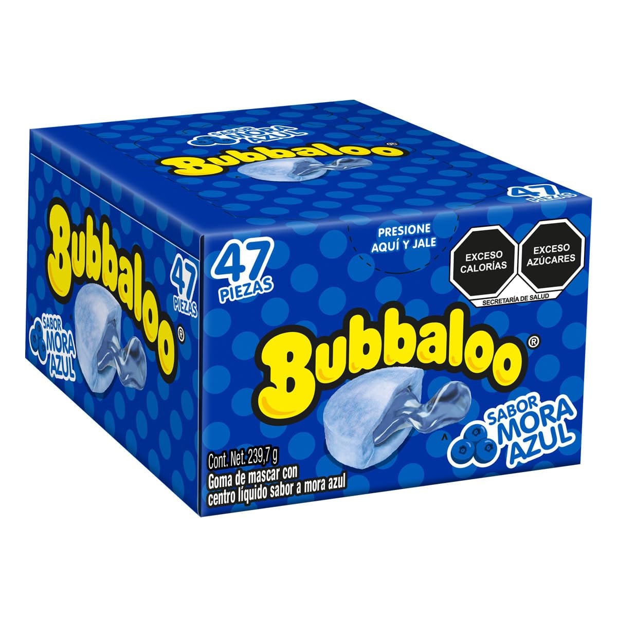 DULCES Y CHOCOLATES MEXICANOS — Bubbaloo Mora Azul 47ct