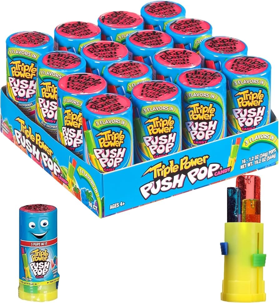 TOPPS Y BAZOOKA — Triple Power Push Pop Display 16ct